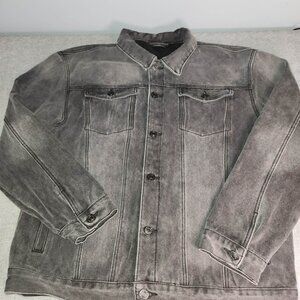 Men’s Gray Denim Jacket Fleece Lined Button Front Size XL
